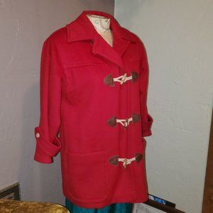 ❤️ Vintage Eddie Bauer Red Wool Toggle Coat – XS Petite – Made in USA 🇺🇸